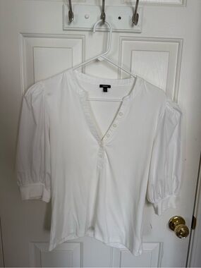 Express White Puff-Sleeve Henley Top